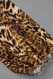 Leopard Print Fashion Casual Print Bandage Patchwork Slit Off the Shoulder Long Sleeve Plus Size Dresses