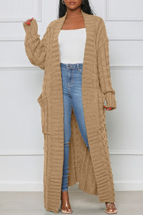 Camel Casual Solid Patchwork Outerwear