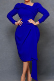 Purple Elegant Solid Patchwork Fold Asymmetrical Asymmetrical Collar Dresses