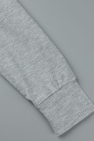 Grey Casual Sportswear Solid Hollowed Out Patchwork Zipper Collar Long Sleeve Two Pieces