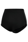 Black Casual Sportswear Print Solid Patchwork Skinny High Waist Short