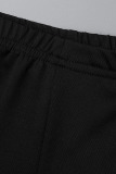 Black Casual Sportswear Print Solid Patchwork Skinny High Waist Short
