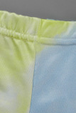 Baby Blue Casual Sportswear Print Solid Patchwork Skinny High Waist Short