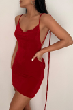 Red Sexy Solid Patchwork Spaghetti Strap Pencil Skirt Dresses