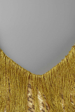 Gold Sexy Patchwork Tassel Sleeveless Dress Dresses