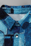 Blue Fashion Casual Print Patchwork Turndown Collar Regular Jumpsuits
