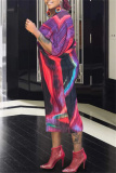 Pink Purple Casual Print Patchwork V Neck Pencil Skirt Plus Size Dresses