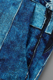 Blue Fashion Casual Print Patchwork Turndown Collar Regular Jumpsuits