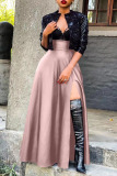 Pink Sexy Solid Patchwork Slit Straight High Waist Type A Solid Color Bottoms