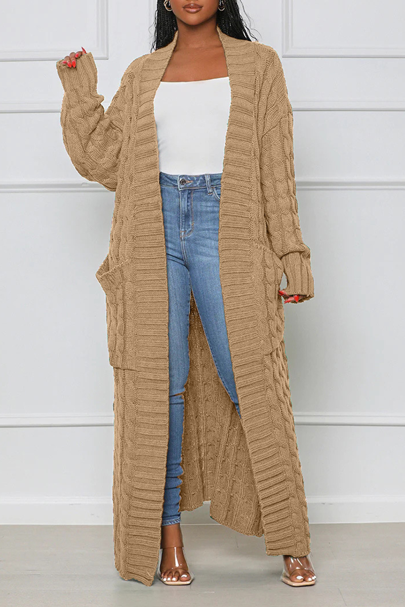 US$ 26.99 - Camel Street Solid Patchwork Cardigan Collar Outerwear ...