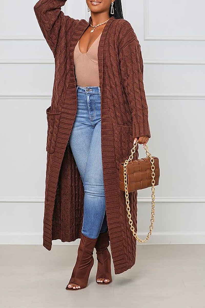 Street Solid Slit Cardigan Collar Outerwear(4 Colors)
