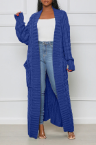 Blue Street Solid Patchwork Cardigan Collar Outerwear