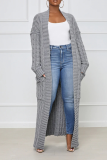 Blue Street Solid Patchwork Cardigan Collar Outerwear