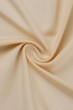 Khaki Casual Solid Patchwork Buckle Fold Turndown Collar Shirt Dress Dresses