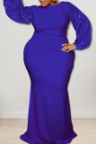 Blue Sexy Solid Sequins Patchwork O Neck Long Dress Plus Size Dresses