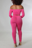 Pink Sexy Solid Bandage Hollowed Out Patchwork Off the Shoulder Long Sleeve Two Pieces