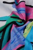 Multicolor Casual Print Patchwork Turndown Collar Regular Jumpsuits