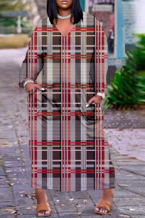 Red Casual Print Patchwork O Neck Dresses