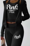 Pink Sexy Print Letter Long Sleeve Three Pieces