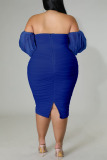 Blue Sexy Solid Patchwork Off the Shoulder One Step Skirt Plus Size Dresses