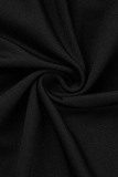 Black Casual Print Patchwork O Neck Long Sleeve Plus Size Dresses