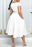 White Elegant Solid Patchwork Off the Shoulder A Line Dresses