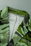 Camouflage Sexy Street Print Hollowed Out Turn-back Collar Two Pieces