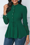 Green Casual Solid Patchwork O Neck Tops