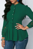 Green Casual Solid Patchwork O Neck Tops
