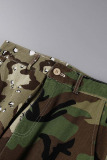 Camouflage Casual Street Print Camouflage Print Patchwork High Waist Straight Patchwork Bottoms