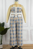 Apricot Sexy Casual Print Buttons Strapless Regular Jumpsuits