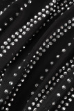 Black Sexy Solid Patchwork Slit Hot Drill Half A Turtleneck Evening Dress Dresses