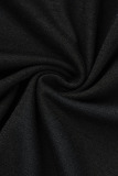 Black Casual Print Polka Dot Patchwork O Neck A Line Dresses