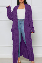 Purple Casual Solid Patchwork Outerwear