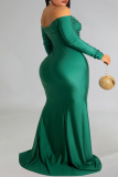 Green Sexy Formal Solid Backless Slit Off the Shoulder Evening Dress Plus Size Dresses
