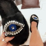 Black Casual Patchwork Rhinestone Round Comfortable Shoes