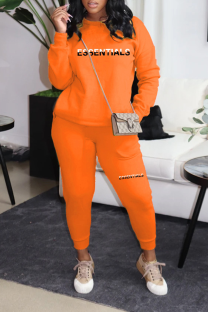 Orange Street Print Letter O Neck Long Sleeve Two Pieces