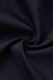 Black Casual Patchwork Contrast Turndown Collar Regular Jumpsuits