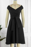 Black Elegant Solid Patchwork Off the Shoulder A Line Dresses
