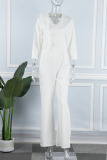 White Elegant Solid Patchwork Appliques V Neck Jumpsuits