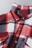 Red Street Striped Patchwork Turndown Collar Outerwear