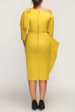 Yellow Casual Solid Patchwork Oblique Collar Irregular Dress Dresses