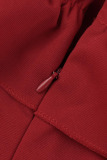 Red Elegant Solid Patchwork Flounce Off the Shoulder One Step Skirt Dresses