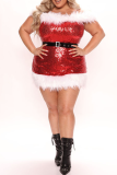 Red Christmas Day Street Sequins Feathers Patchwork Costumes