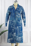 The cowboy blue Casual Print Cardigan Strapless Plus Size Overcoat