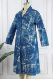 Baby Blue Casual Print Cardigan Strapless Plus Size Overcoat
