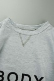 Grey Casual Letter Print Basic O Neck Long Sleeve Two Pieces