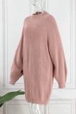 Pink Casual Solid Basic Turtleneck Long Sleeve Dresses