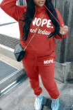 Red Casual Letter Print Basic Hooded Collar Long Sleeve Two Pieces
