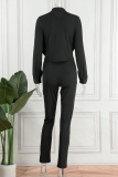 Black Casual Solid Patchwork Half A Turtleneck Long Sleeve Two Pieces